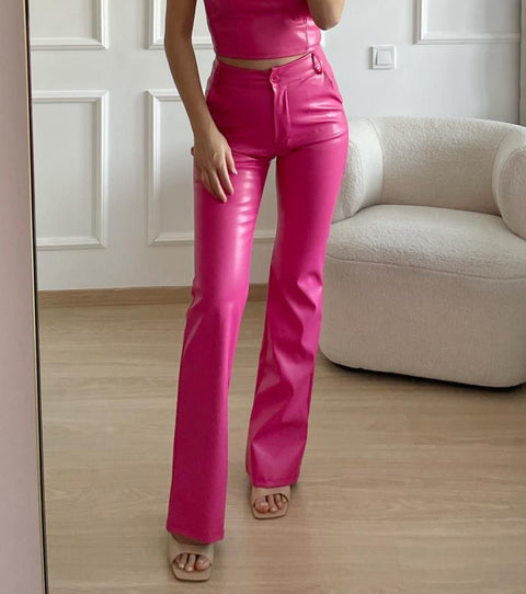 Baily leatherlook pants roze - SALE