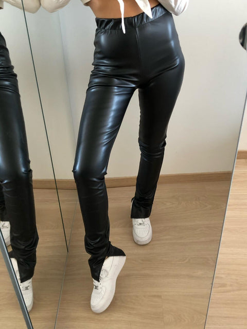 Leatherlook split legging zwart